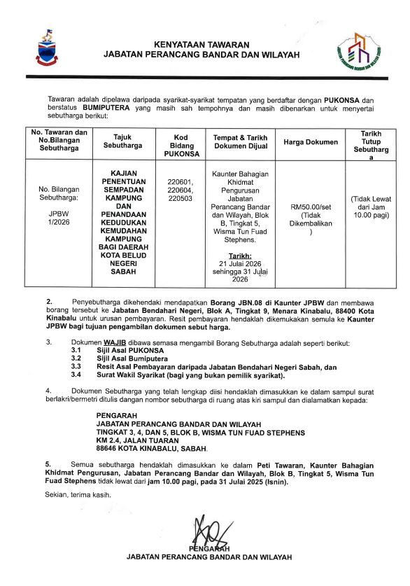 22 JULAI 2026 | KENYATAAN TAWARAN